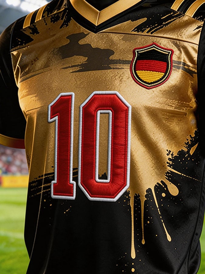 Men's Color-Block Spliced T-Shirt: Germany National Team Fan Edition with Printed Football Graphics and "10" Jersey Number (Short Sleeve)
