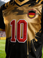 Men's Color-Block Spliced T-Shirt: Germany National Team Fan Edition with Printed Football Graphics and "10" Jersey Number (Short Sleeve)