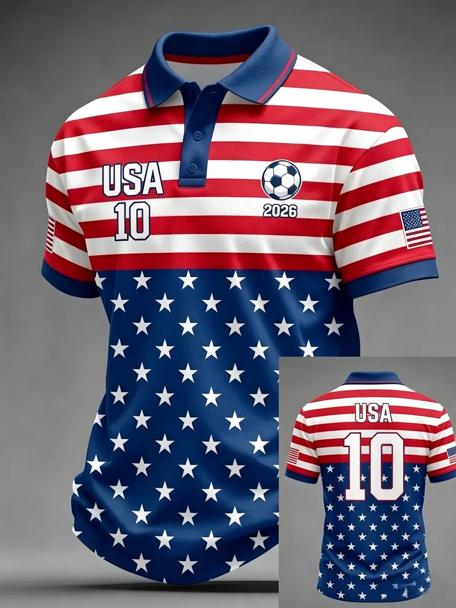 Men'S USA Football Lover Art Printed Polo Shirt