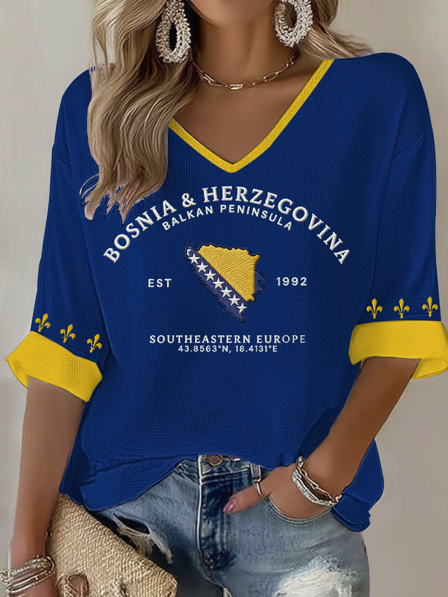 Women's  Bosnia ZMAJEVI Football Lover Printed Waffle T-shirt