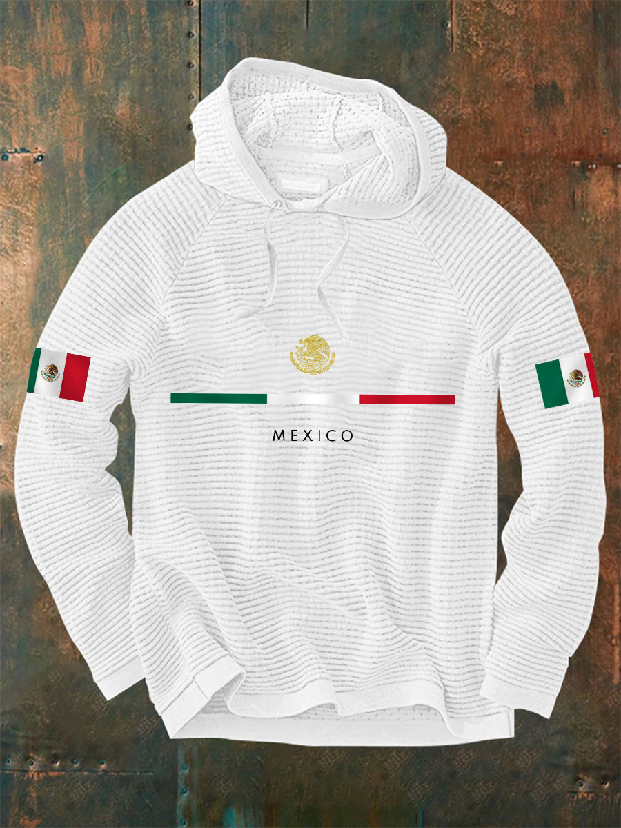 Men's Mexican Flag Print Casual Waffle Hoodie