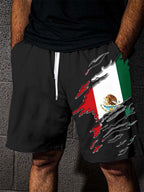 Men's Mexican Flag Print Casual Shorts