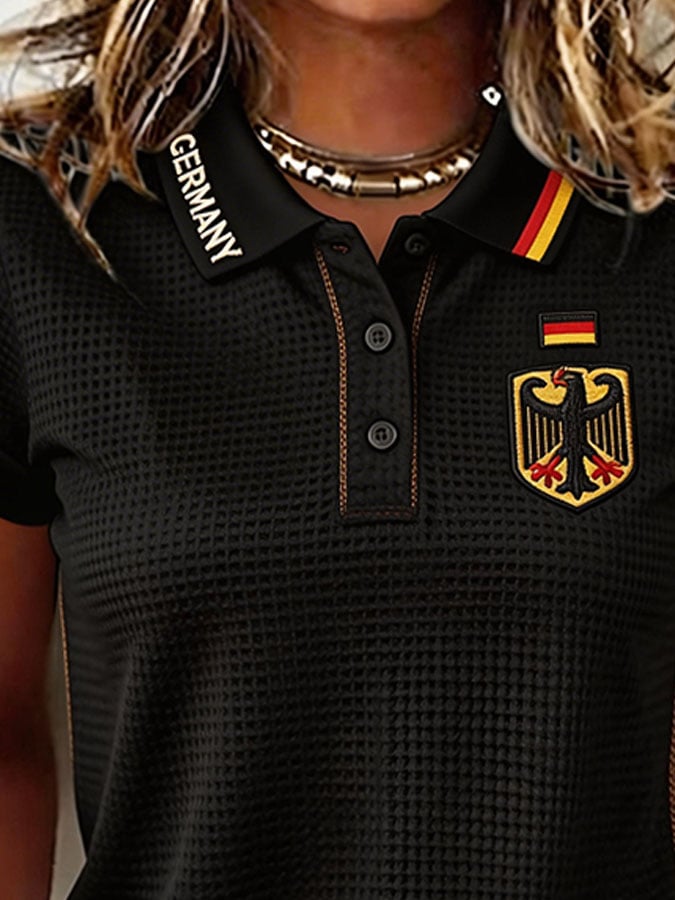Women's Casual Retro Waffle-Knit Polo Shirt — Germany National Team Fan Short-Sleeve Shirt