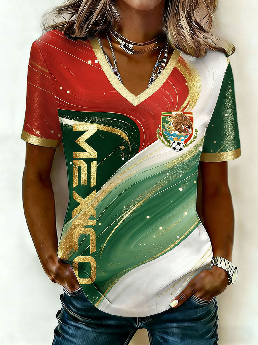 Women's Mexico Football Lover Printed T-shirt