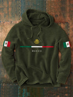 Men's Mexican Flag Print Casual Waffle Hoodie