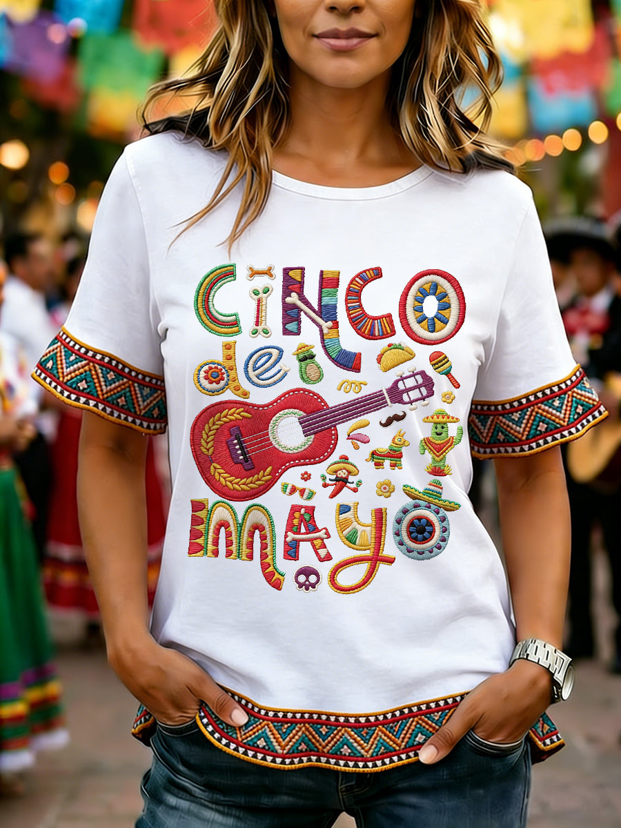 Women's Cinco De Mayo Print Casual Ruffle Sleeve Tee