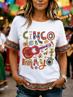 Women's Cinco De Mayo Print Casual Ruffle Sleeve Tee