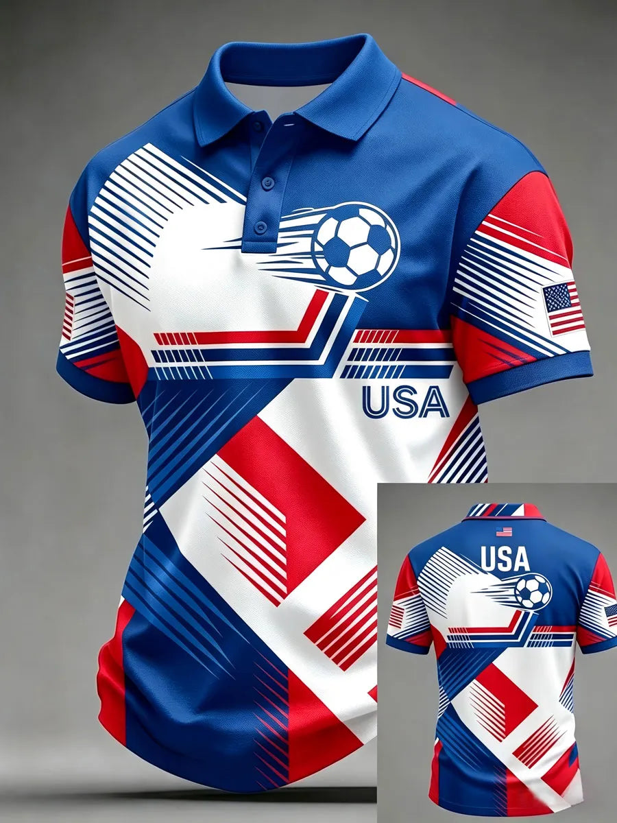 Men'S USA Football Lover Art Printed Polo Shirt