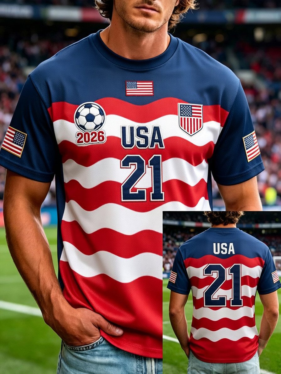 Men's Fashion US National Soccer Team Fan Crew Neck Short-Sleeve T-Shirt