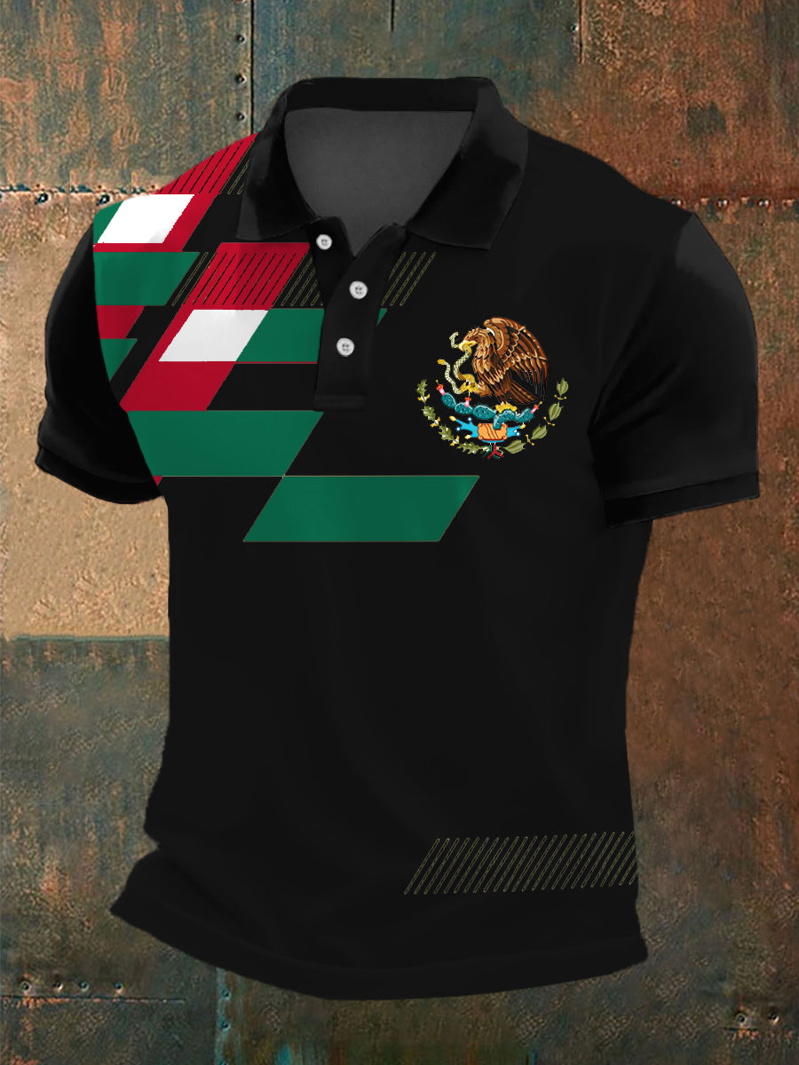 Men's Mexico Flag Print Casual Polo