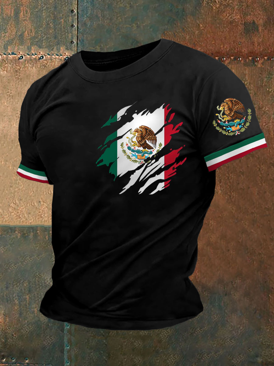 Men's Mexican Flag Print Casual Tee