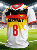 Men's Germany National Team Fan T-Shirt: Color-Block Spliced Short-Sleeve Top with "8" Jersey Number