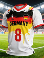 Men's Germany National Team Fan T-Shirt: Color-Block Spliced Short-Sleeve Top with "8" Jersey Number