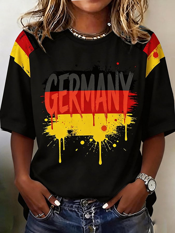 Women's Casual Retro Distressed Germany National Team Football Fan Short-Sleeve T-Shirt