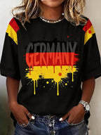 Women's Casual Retro Distressed Germany National Team Football Fan Short-Sleeve T-Shirt