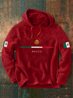 Men's Mexican Flag Print Casual Waffle Hoodie