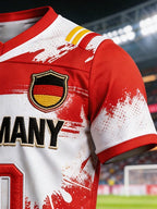 Men's Color-Block Football Jersey-Style T-Shirt — Germany Team Fan Edition with Printed Graphics and 10-Digit Number (Short Sleeve)