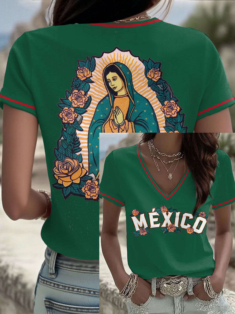 Women's Mexico Baseball Lover Printed T-shirt
