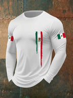 Men's Mexican Flag Print Casual Long-Sleeve T-Shirt