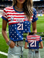 Women's Fashion US National Soccer Team Fan Round Neck Short-Sleeve T-Shirt