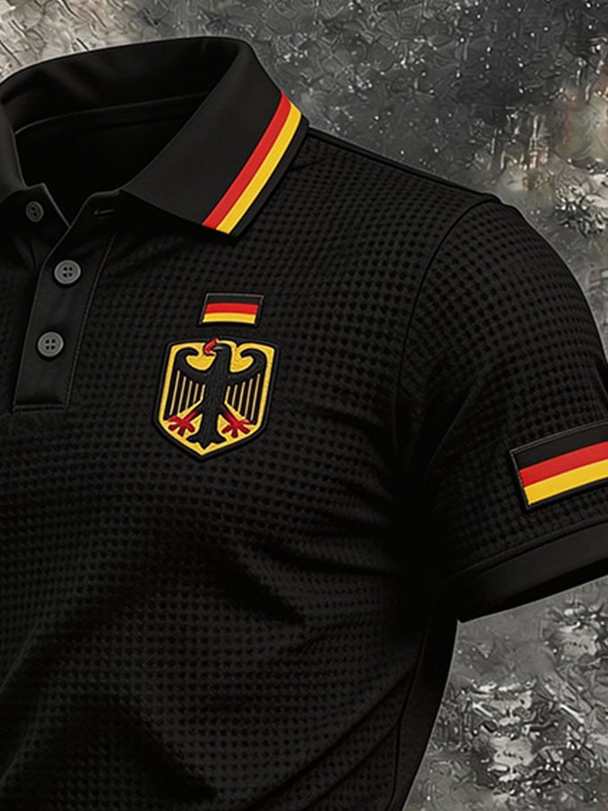 Men's Retro-Style German World Cup Fan Polo Shirt — Waffle-Knit Fabric, Polo Collar, Short Sleeve