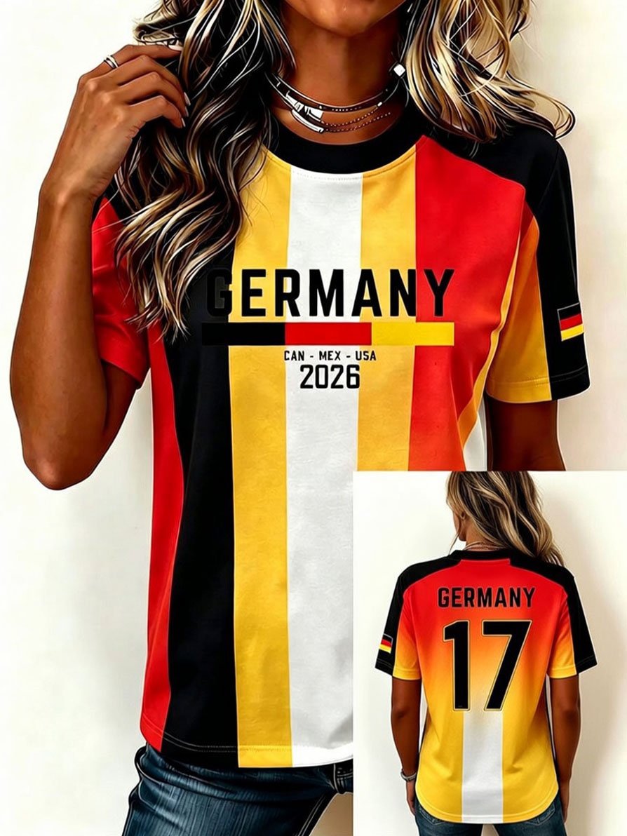 Women's Stylish Germany National Football Team Fan T-Shirt – Crew Neck, Short Sleeve