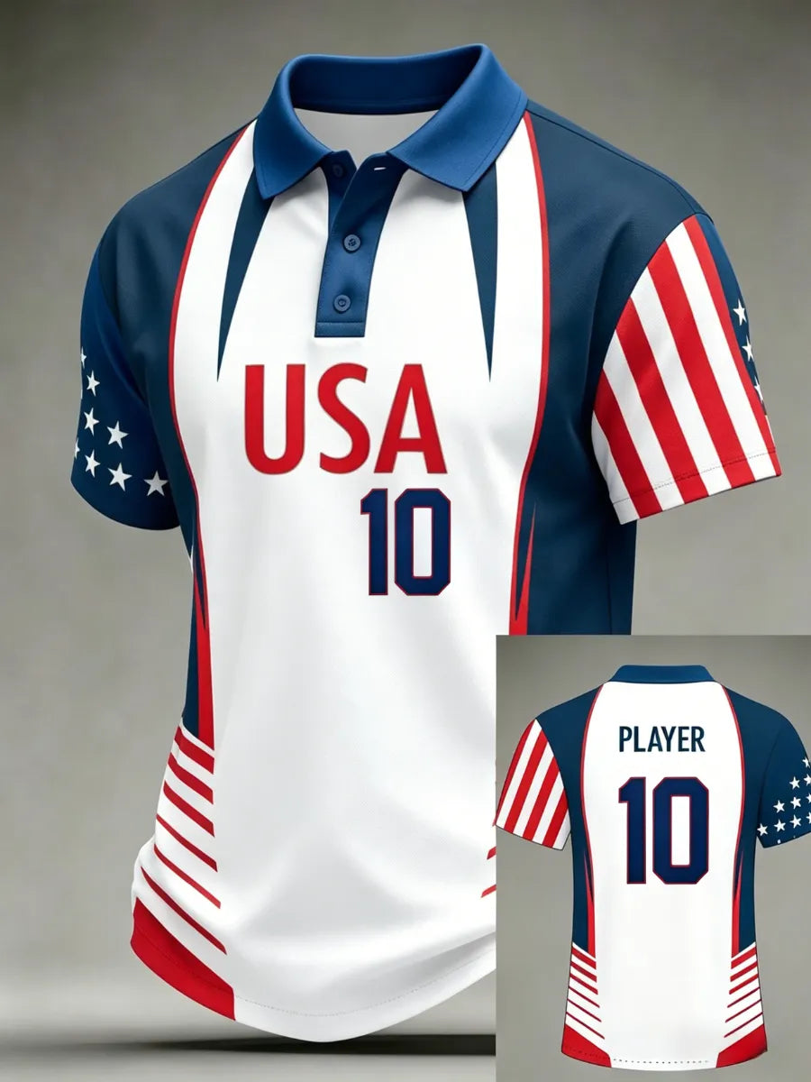 Men's USA Football Lover Art Printed Polo Shirt