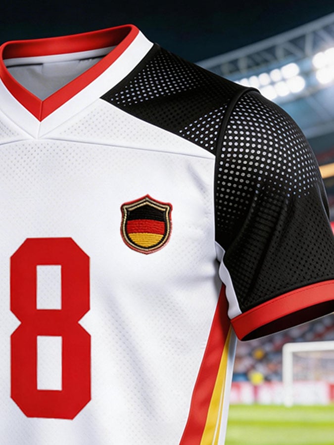 Men's Germany National Team Fan Jersey — Color-Block Spliced, No. 8 Short-Sleeve T-Shirt (Breathable Mesh)