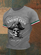 Men's Retro Pirate Historical Gulf Of Mexico Yacht Club Print Casual Tee