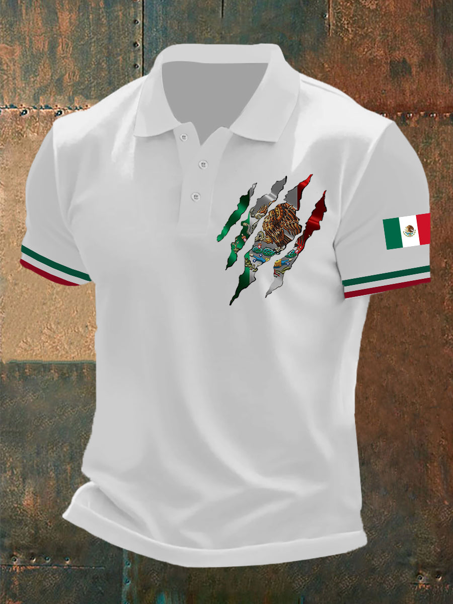 Men's Mexican Flag Printed Short Sleeved Top