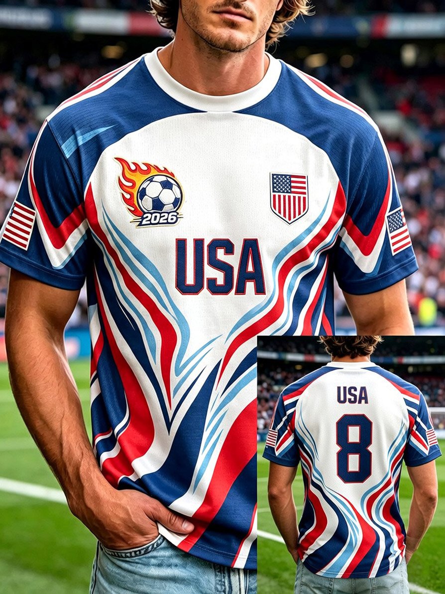 Men's Fashion US National Soccer Team Fan Crew Neck Short-Sleeve T-Shirt