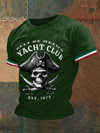 Men's Retro Pirate Historical Gulf Of Mexico Yacht Club Print Casual Tee