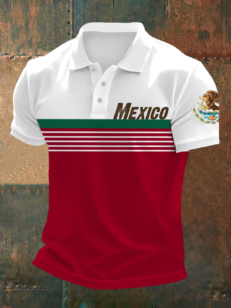 Men's Mexico Stripes Print Casual Polo