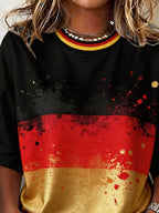 Women's Casual Retro Distressed Germany National Team Football Fan T-Shirt – Short Sleeve with Contrast Trim