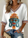 Women's Aztec Mask V-Neck Tops