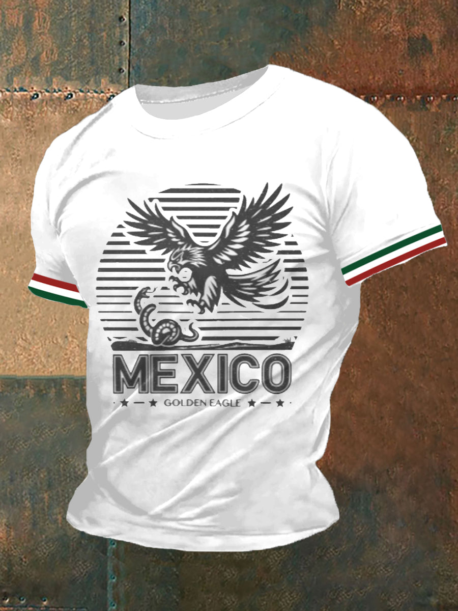 Men's Green Mexican Flag Printed Casual Short Sleeve Top
