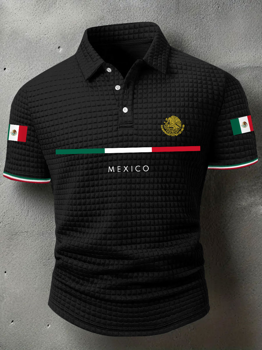 Men's Mexican Flag Print Casual Short-Sleeve Waffle Top