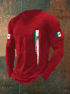 Men's Mexican Flag Print Casual Long-Sleeve T-Shirt
