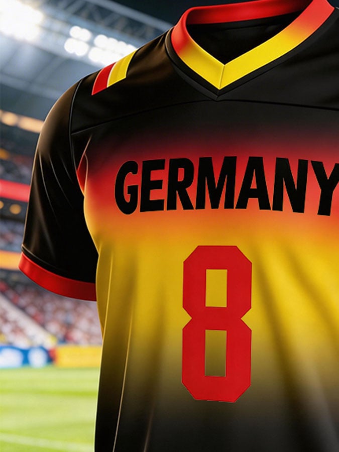 Men's Germany National Team Fan Soccer Jersey: Gradient Print, Number "8", Short-Sleeve T-Shirt