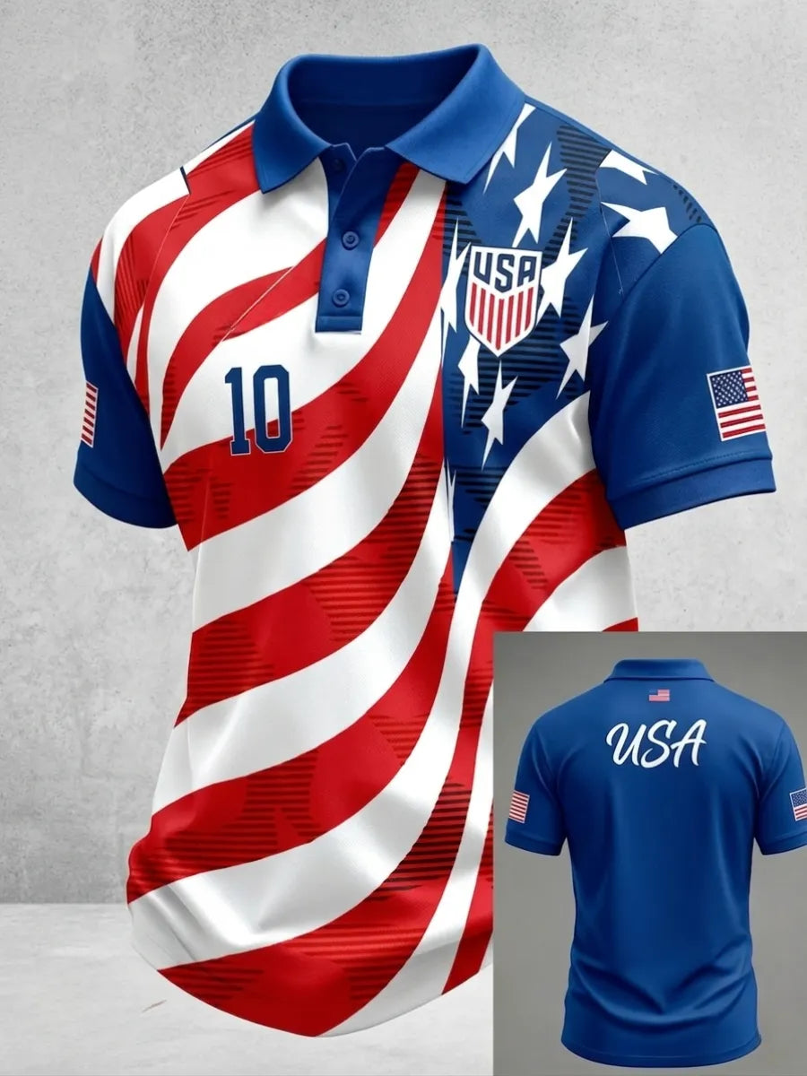 Men's USA Football Lover Art Printed Polo Shirt