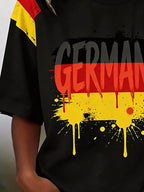 Women's Casual Retro Distressed Germany National Team Football Fan Short-Sleeve T-Shirt