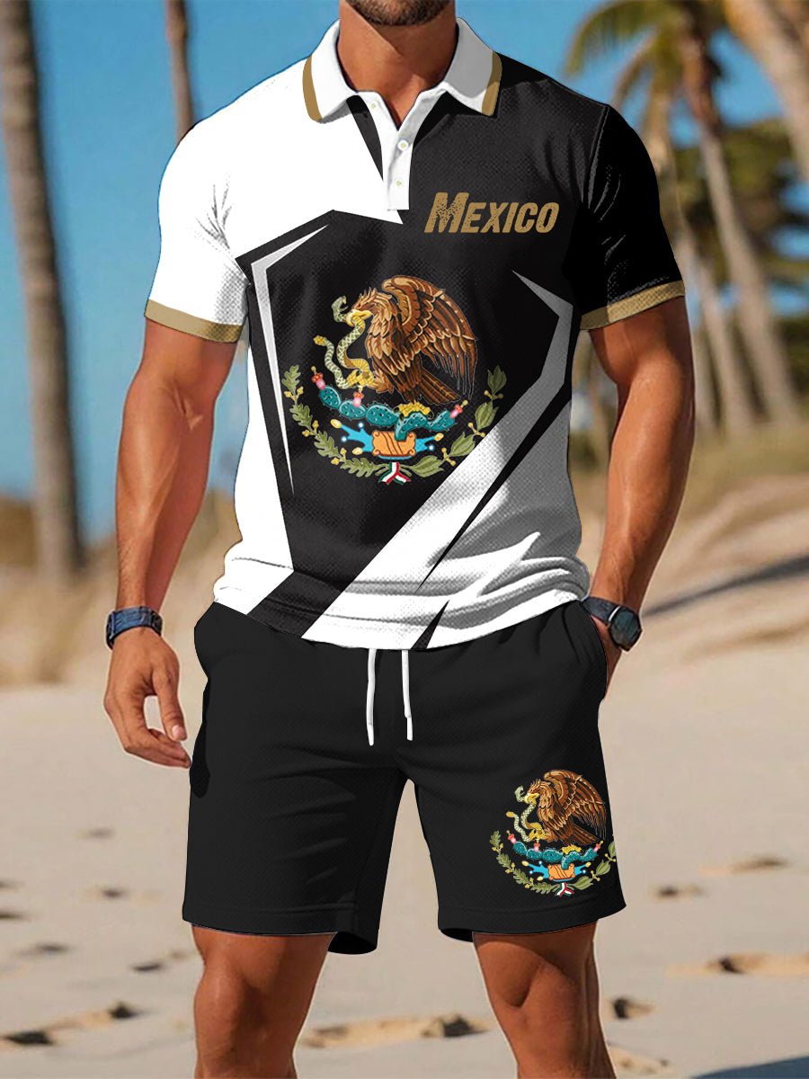 Men's Mexico Print Casual Two-Piece Polo Sets