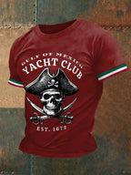 Men's Retro Pirate Historical Gulf Of Mexico Yacht Club Print Casual Tee