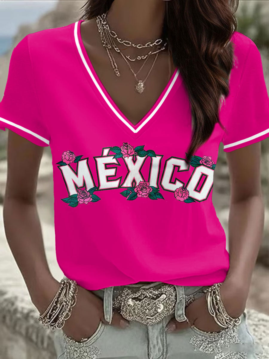 Women's Mexico Baseball Lover Printed T-shirt