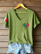 Women's Floral Virgin of Mexico Our Lady of Guadalupe Mexican Flag Short Sleeves T-shirt