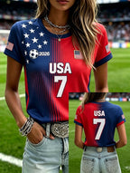 Women's Fashion US National Soccer Team Fan Round Neck Short-Sleeve T-Shirt