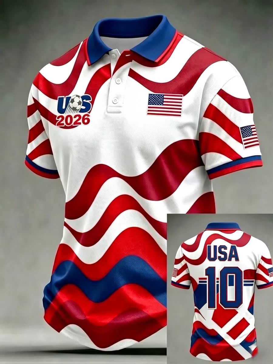 Men'S USA Football Lover Art Printed Polo Shirt