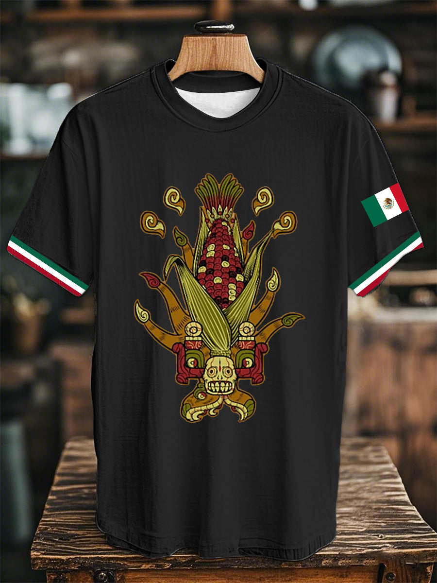 Unisex  Mexican Aztec Flag Printed Short Sleeved T-shirt