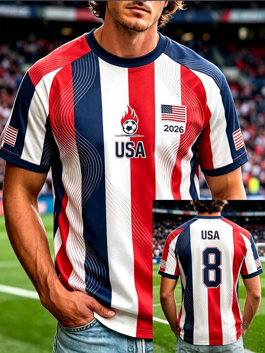 Men's Fashion US National Soccer Team Fan Crew Neck Short-Sleeve T-Shirt