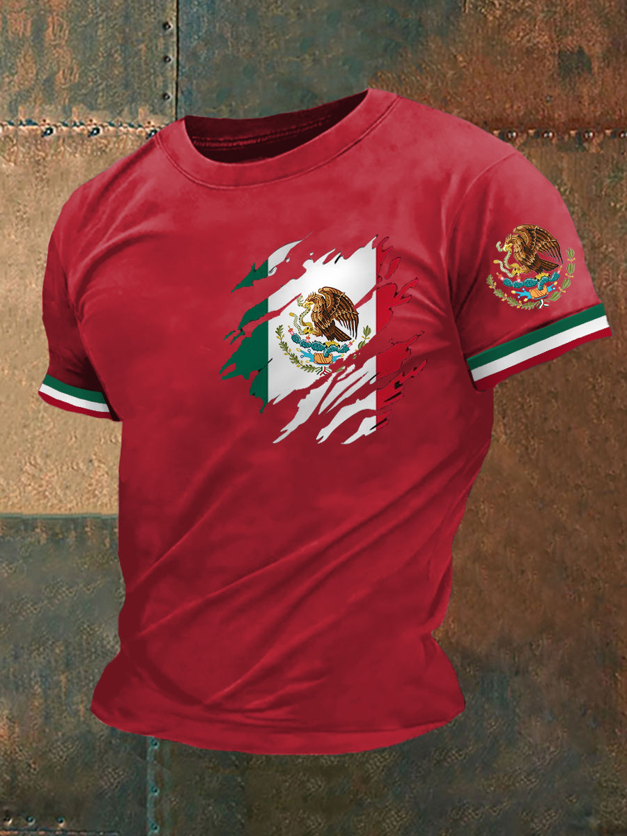 Men's Mexican Flag Print Casual Tee